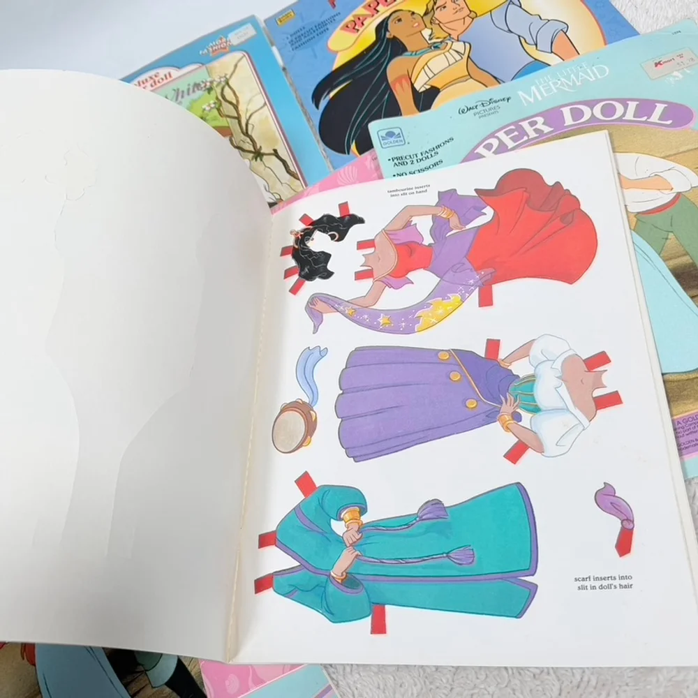 6 Golden Book Disney Movie PaperDolls: Snow White/Pocahontas/Mermaid+ Complete